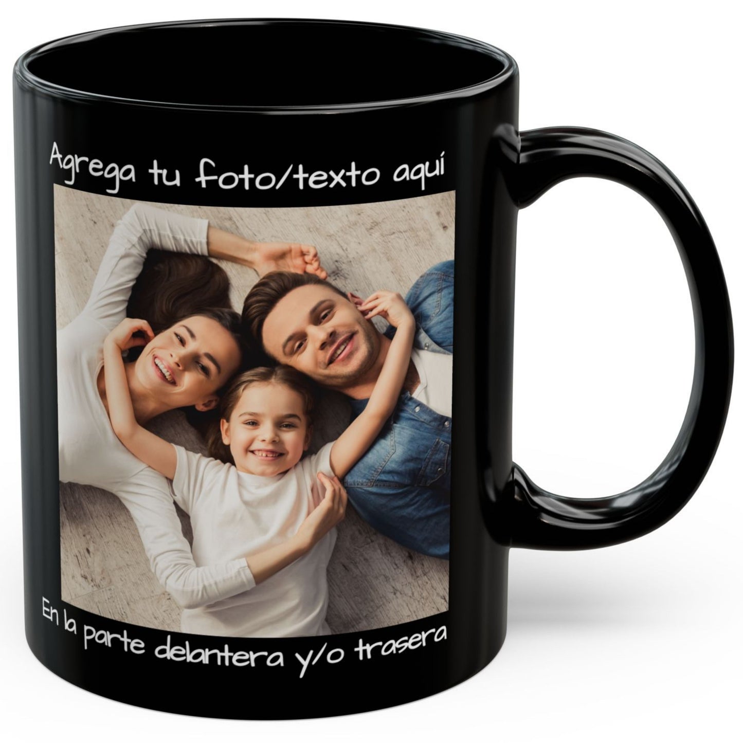 Tasse personnalisée, 325 ml Entièrement noire Motif carré Céramique Tasse à café, Cadeau personnalisé avec photo, texte ou logo