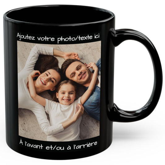 Custom Mug, 11oz All Black Square Design Ceramic Coffee Mug, Personalized Gift with Photo, Text or Logo