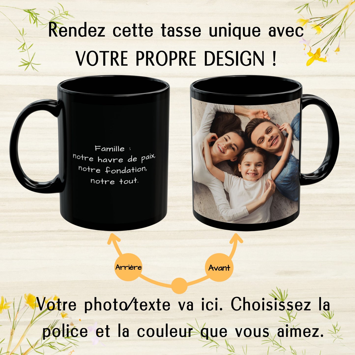 Custom Mug, 325ml All Black Square Design Ceramic Coffee Mug, Personalized Gift with Photo, Text or Logo