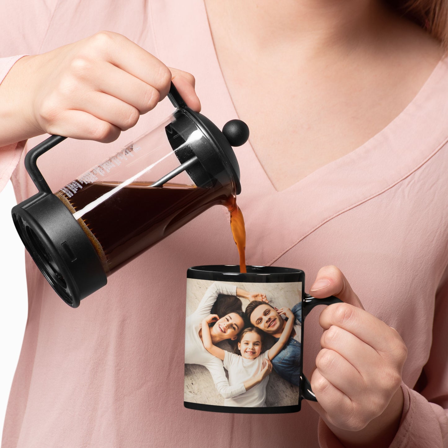 Tazza personalizzata, 325 ml Tutto nero Design quadrato Tazza da caffè in ceramica, Regalo personalizzato con foto, testo o logo