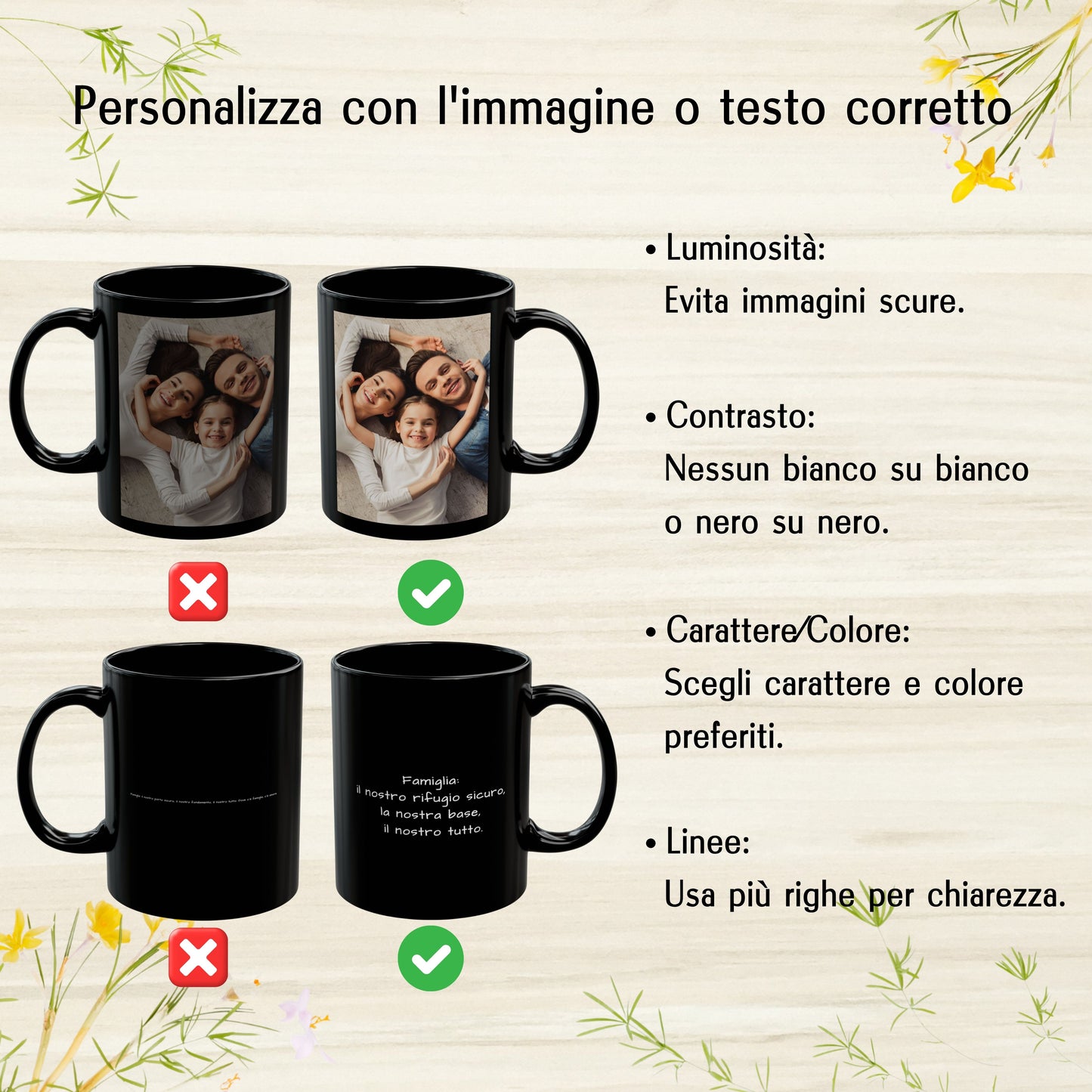 Tazza personalizzata, 325 ml Tutto nero Design quadrato Tazza da caffè in ceramica, Regalo personalizzato con foto, testo o logo