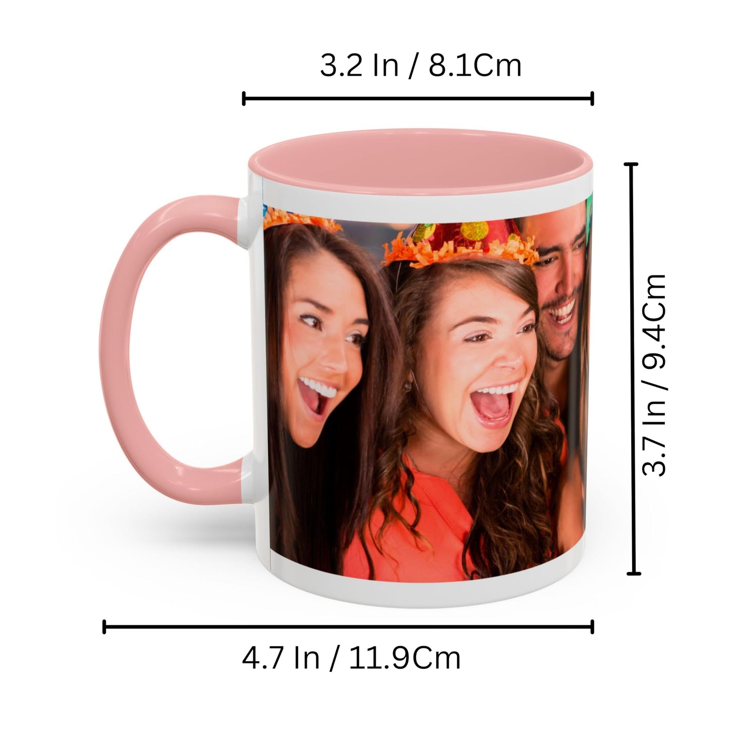 Custom Mug, 325ml White/Pink Wrap Around Design Ceramic Coffee Mug, Personalized Gift with Photo, Text or Logo