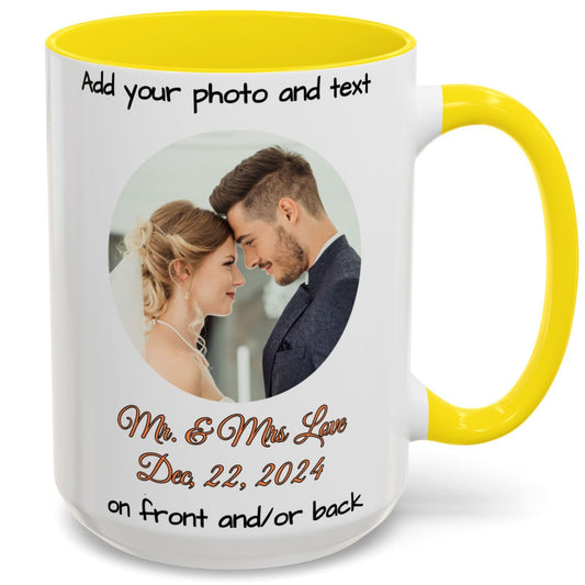 Custom Mug White/Yellow 15oz, Personalized Gift with Photo, Text or Logo, Cirle Design