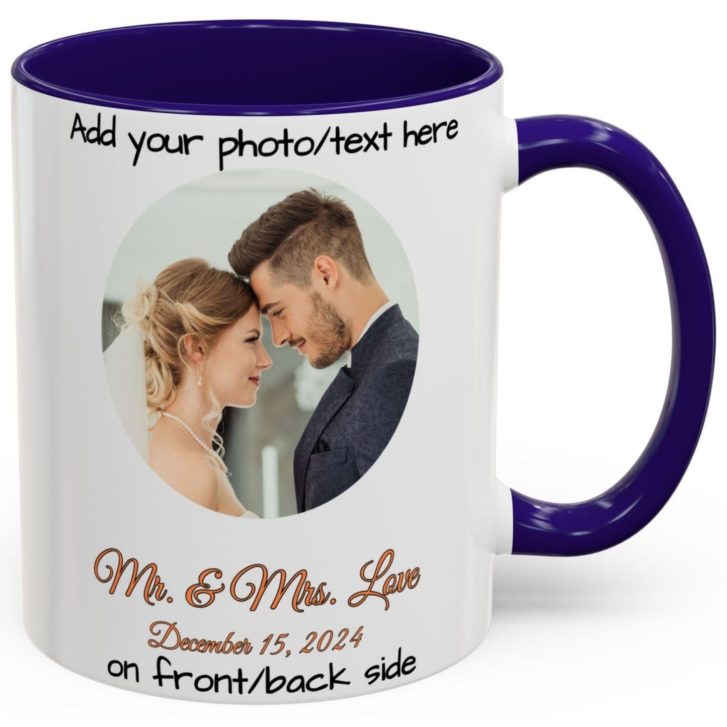 Custom Mug, 325ml White/Blue Circle Design Ceramic Coffee Mug, Personalized Gift with Photo, Text or Logo