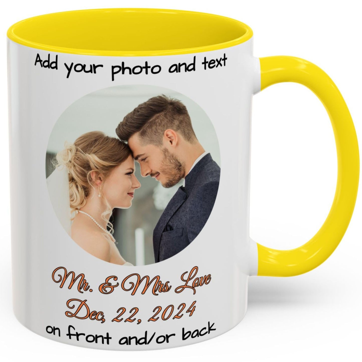 Mug personnalisé, Tasse à café en céramique 325 ml, Motif cercle blanc/jaune, Cadeau personnalisé avec photo, texte ou logo
