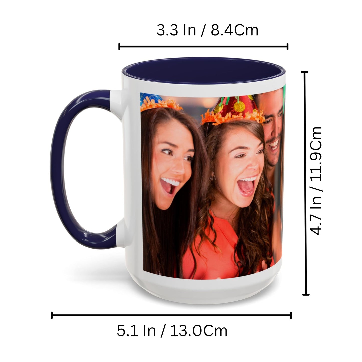 Custom Mug White/Navy 15oz, Personalized Gift with Photo, Text or Logo, Wrap Around Design