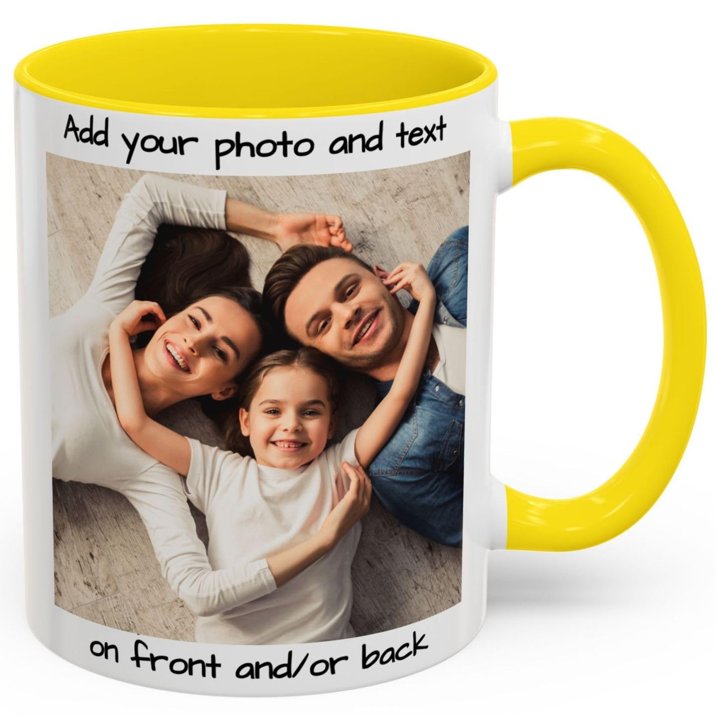 Custom Mug White/Yellow 11oz, Personalized Gift with Photo, Text or Logo, Square Design