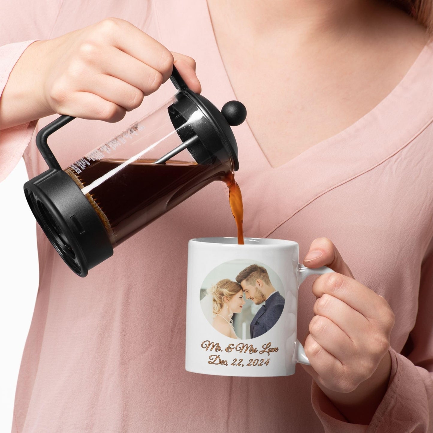 Custom Mug, 11oz All White Circle Design Ceramic Coffee Mug, Personalized Gift with Photo, Text or Logo