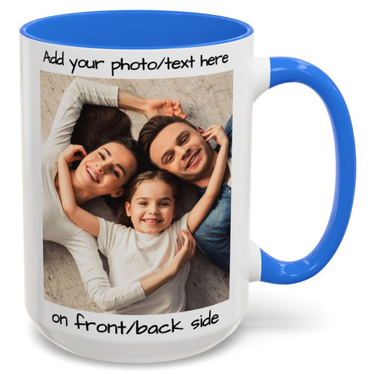 Custom Mug White/Cambridge Blue 15oz, Personalized Gift with Photo, Text or Logo, Square Design