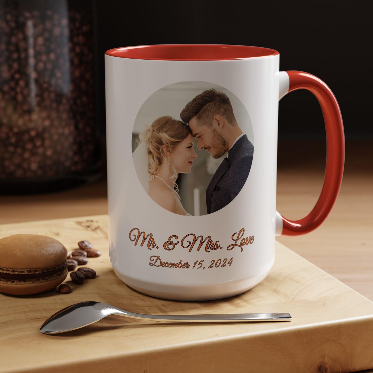 Custom Mug White/Red 15oz, Personalized Gift with Photo, Text or Logo, Cirle Design