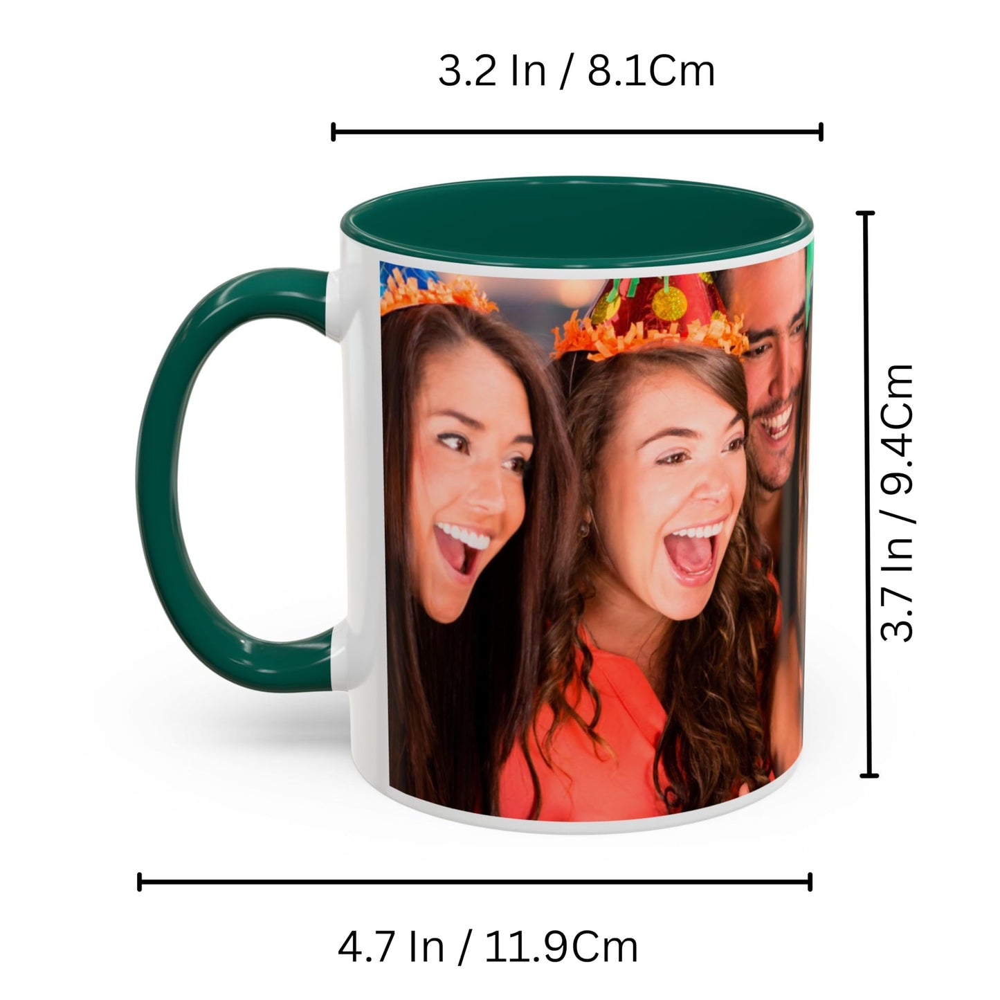 Mug personnalisé blanc/vert 325 ml, cadeau personnalisé avec photo, texte ou logo, motif enveloppant