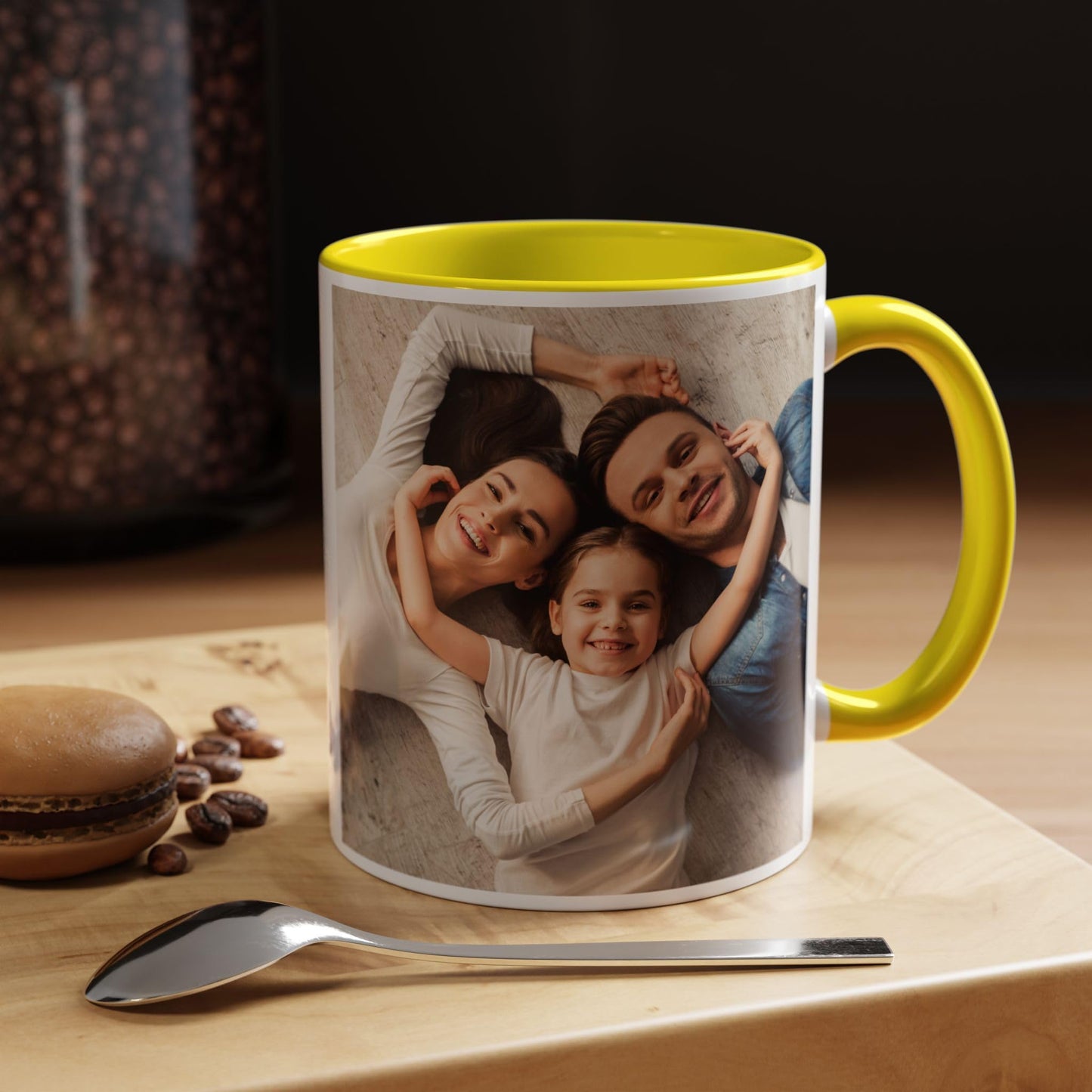 Custom Mug, 11oz White/Yellow Square Design Ceramic Coffee Mug, Personalized Gift with Photo, Text or Logo