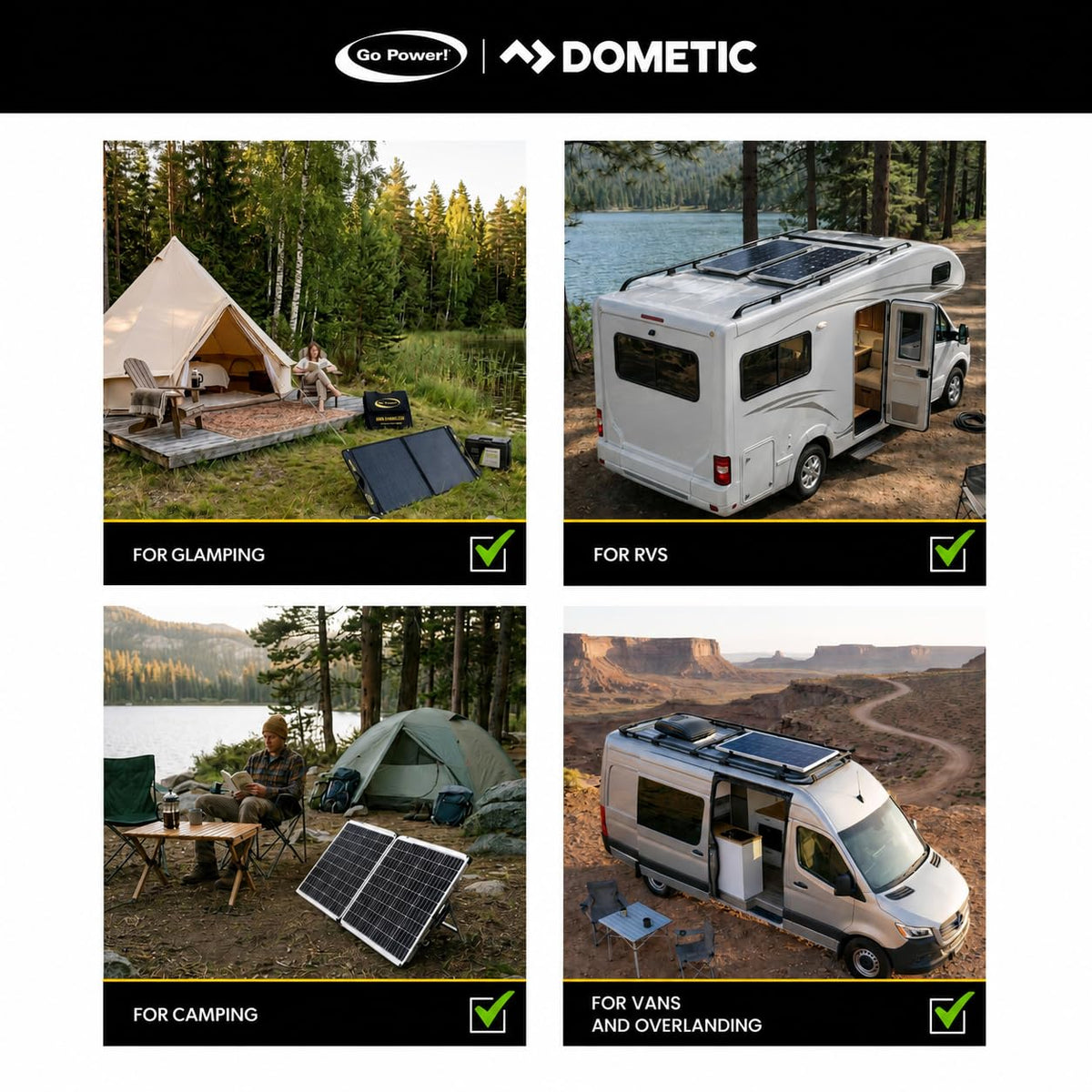 Go Power DuraLite 100-Watt Solar Panel with 30-Amp PWM Charge Controller, Foldable, High-Efficiency Monocrystalline Cells, Expandable to 300-Watt, Ideal for Camping, RVs, Campers, ATVs, Boats - Black, GP-DURALITE-100