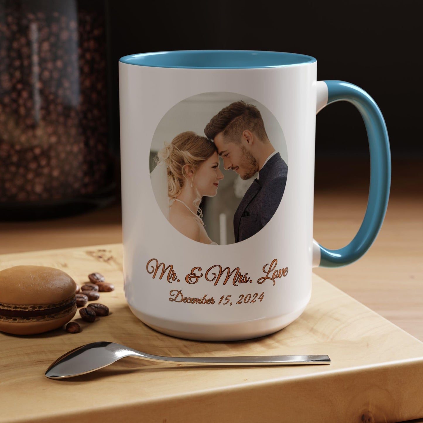 Custom Mug White/Light Blue 15oz, Personalized Gift with Photo, Text or Logo, Cirle Design