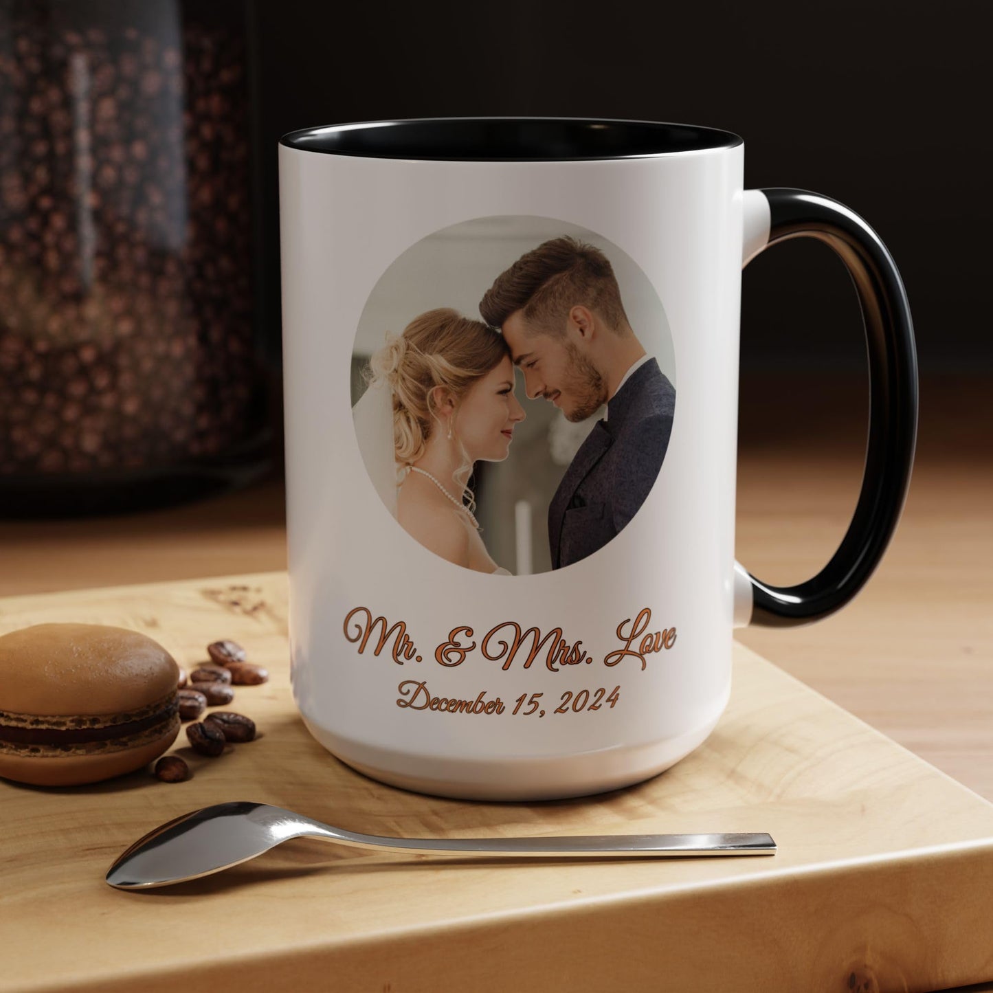 Custom Mug White/Black 15oz, Personalized Gift with Photo, Text or Logo, Cirle Design