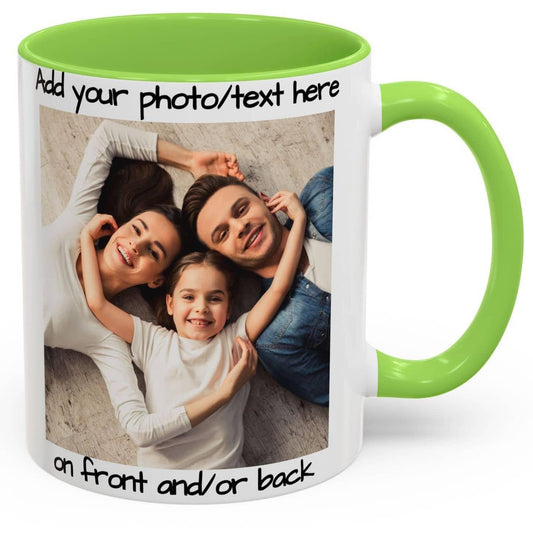 Custom Mug White/Light Green 11oz, Personalized Gift with Photo, Text or Logo, Square Design
