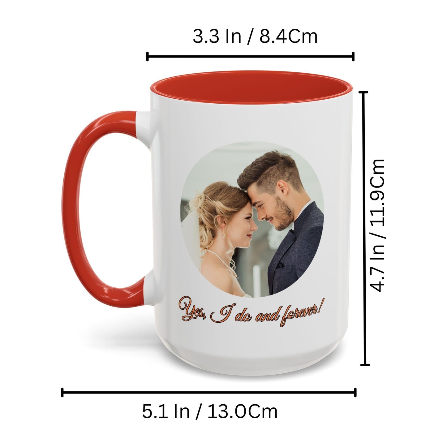 Custom Mug White/Red 15oz, Personalized Gift with Photo, Text or Logo, Cirle Design