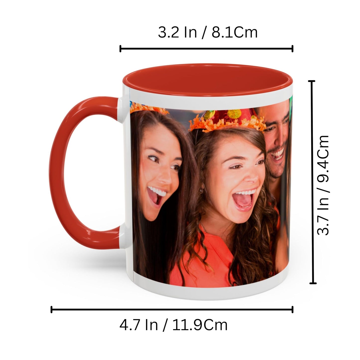 Custom Mug White/Red 11oz, Personalized Gift with Photo, Text or Logo, Wrap Around Design