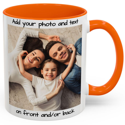 Custom Mug White/Orange 11oz, Personalized Gift with Photo, Text or Logo, Square Design