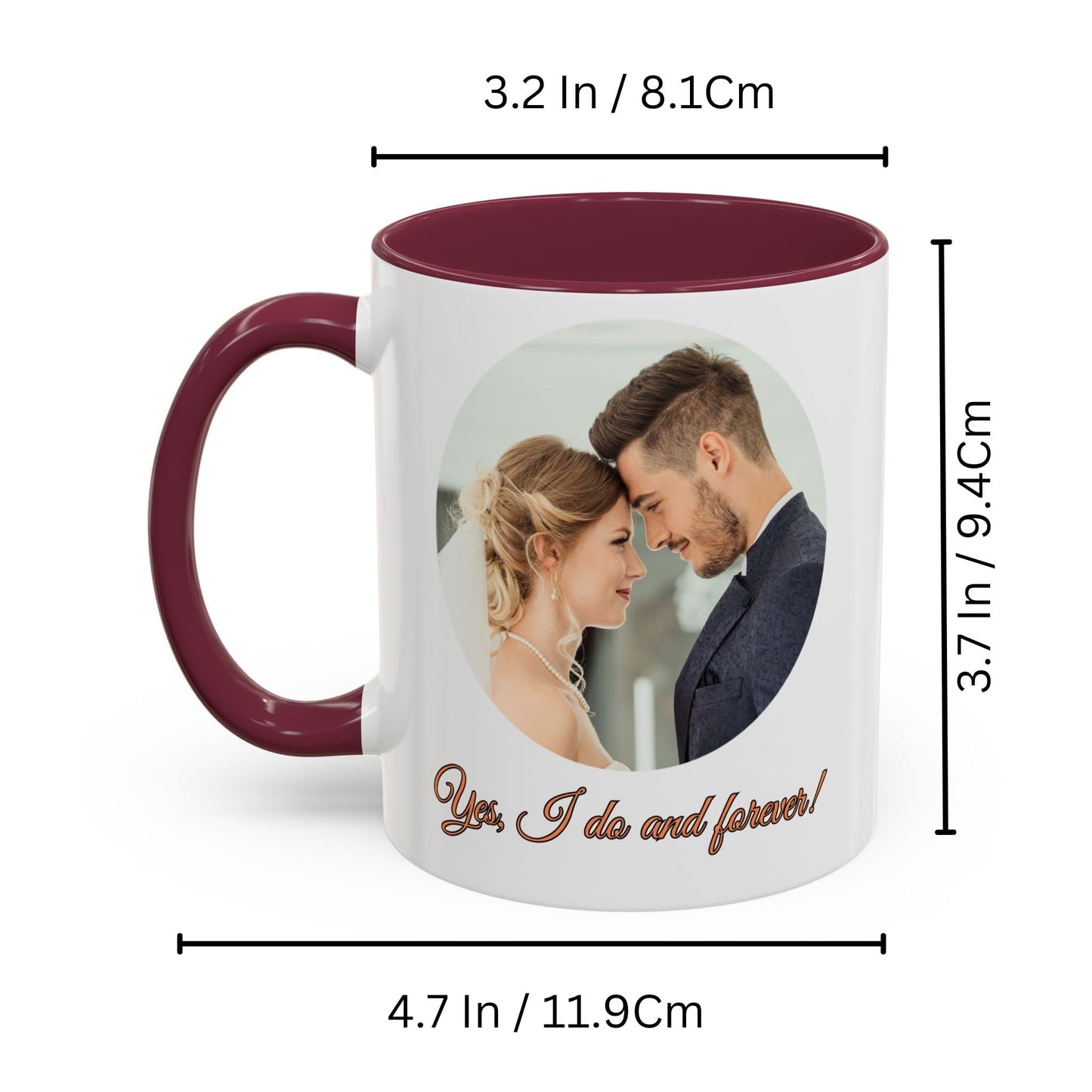 Custom Mug, 11oz White/Maroon Circle Design Ceramic Coffee Mug, Personalized Gift with Photo, Text or Logo