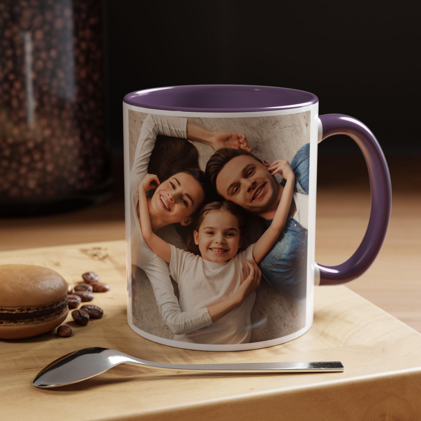 Custom Mug White/Purple 11oz, Personalized Gift with Photo, Text or Logo, Square Design
