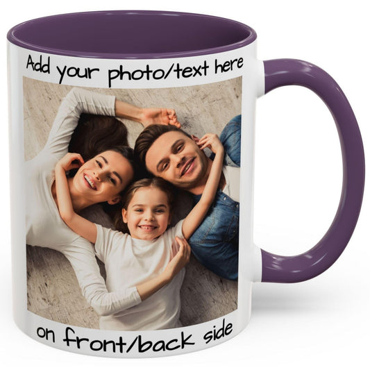 Custom Mug White/Purple 11oz, Personalized Gift with Photo, Text or Logo, Square Design