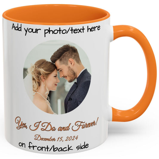 Custom Mug White/Golden Yellow 11oz, Personalized Gift with Photo, Text or Logo, Cirle Design
