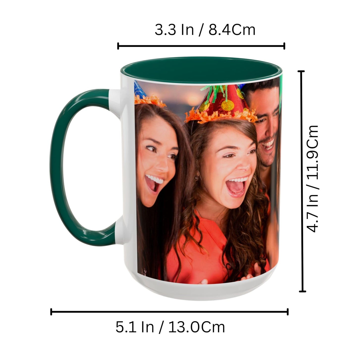 Custom Mug White/Green 15oz, Personalized Gift with Photo, Text or Logo, Wrap Around Design