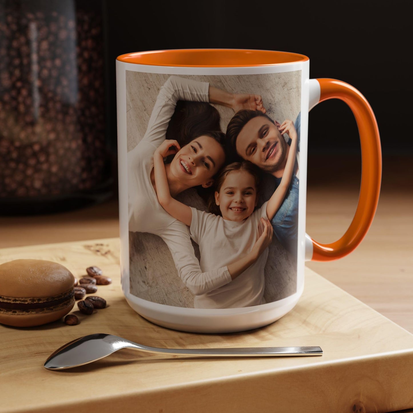 Tasse personnalisée, Tasse à café en céramique 44 cl blanche/orange motif carré, Cadeau personnalisé avec photo, texte ou logo
