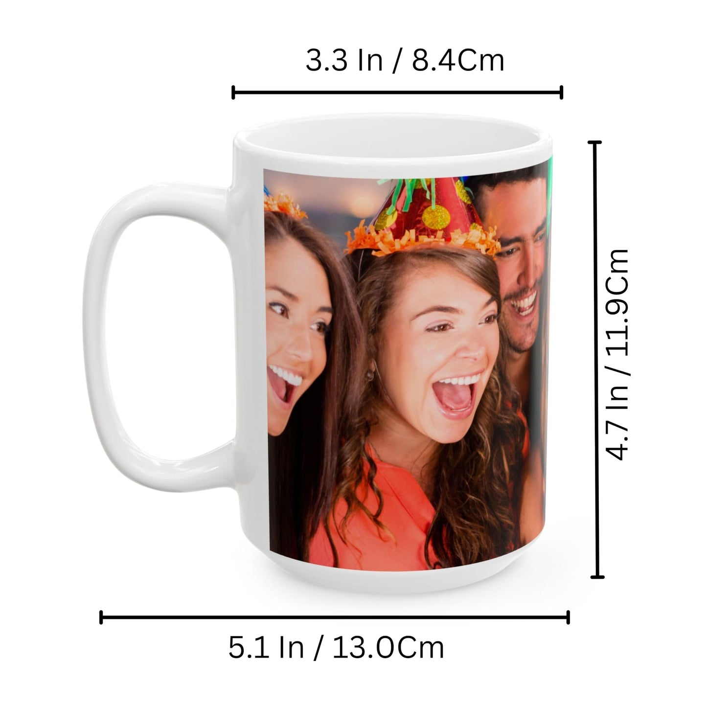 Custom Mug, 15oz All White Wrap Around Design Ceramic Coffee Mug, Personalized Gift with Photo, Text or Logo