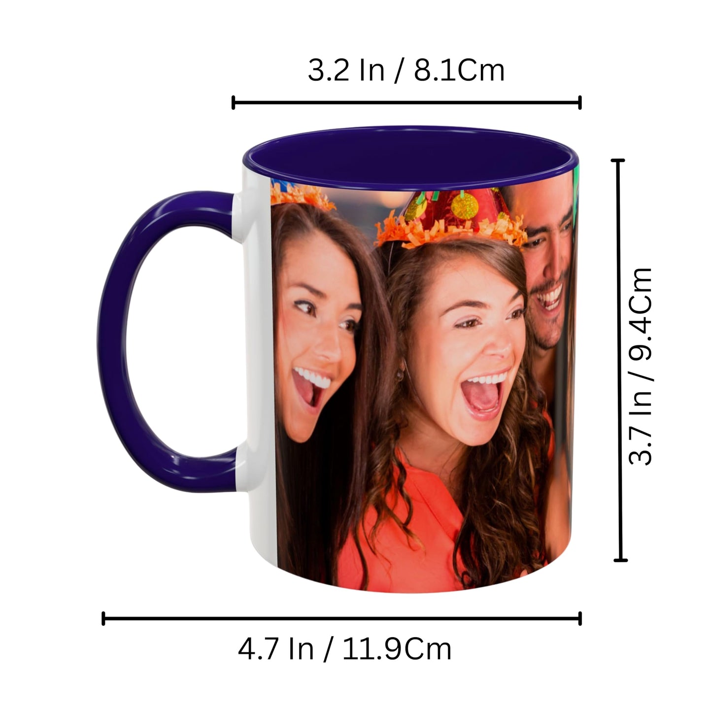 Custom Mug White/Blue 11oz, Personalized Gift with Photo, Text or Logo, Wrap Around Design