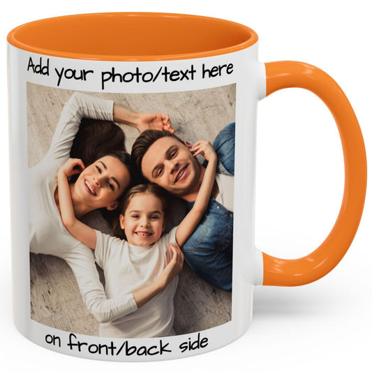 Custom Mug White/Golden Yellow 11oz, Personalized Gift with Photo, Text or Logo, Square Design