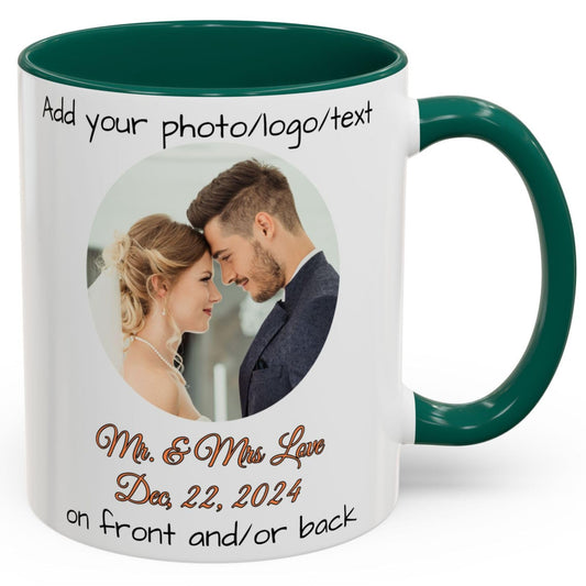 Custom Mug White/Green 11oz, Personalized Gift with Photo, Text or Logo, Cirle Design