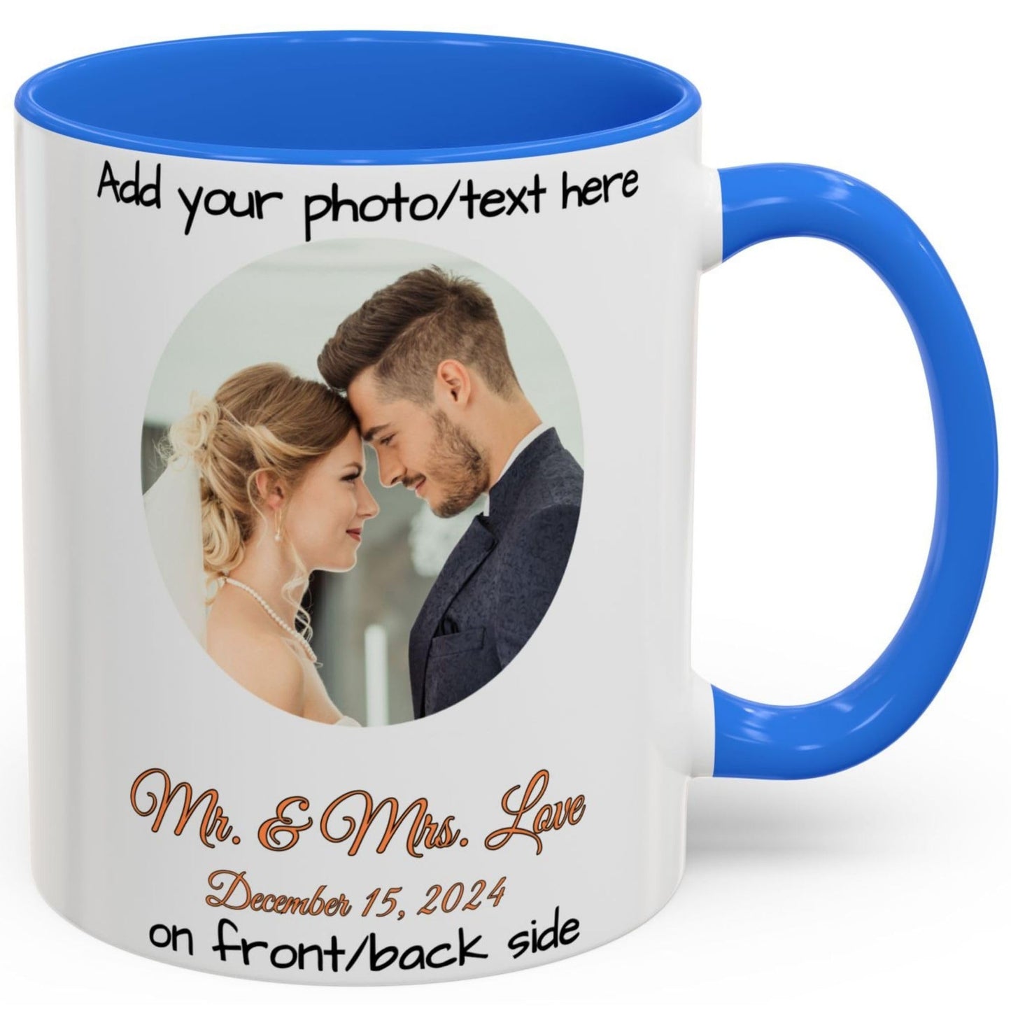 Custom Mug White/Cambridge Blue 11oz, Personalized Gift with Photo, Text or Logo, Circle Design