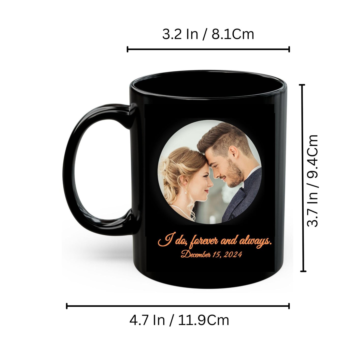 Tasse personnalisée, Tasse à café en céramique noire de 325 ml avec motif circulaire, Cadeau personnalisé avec photo, texte ou logo