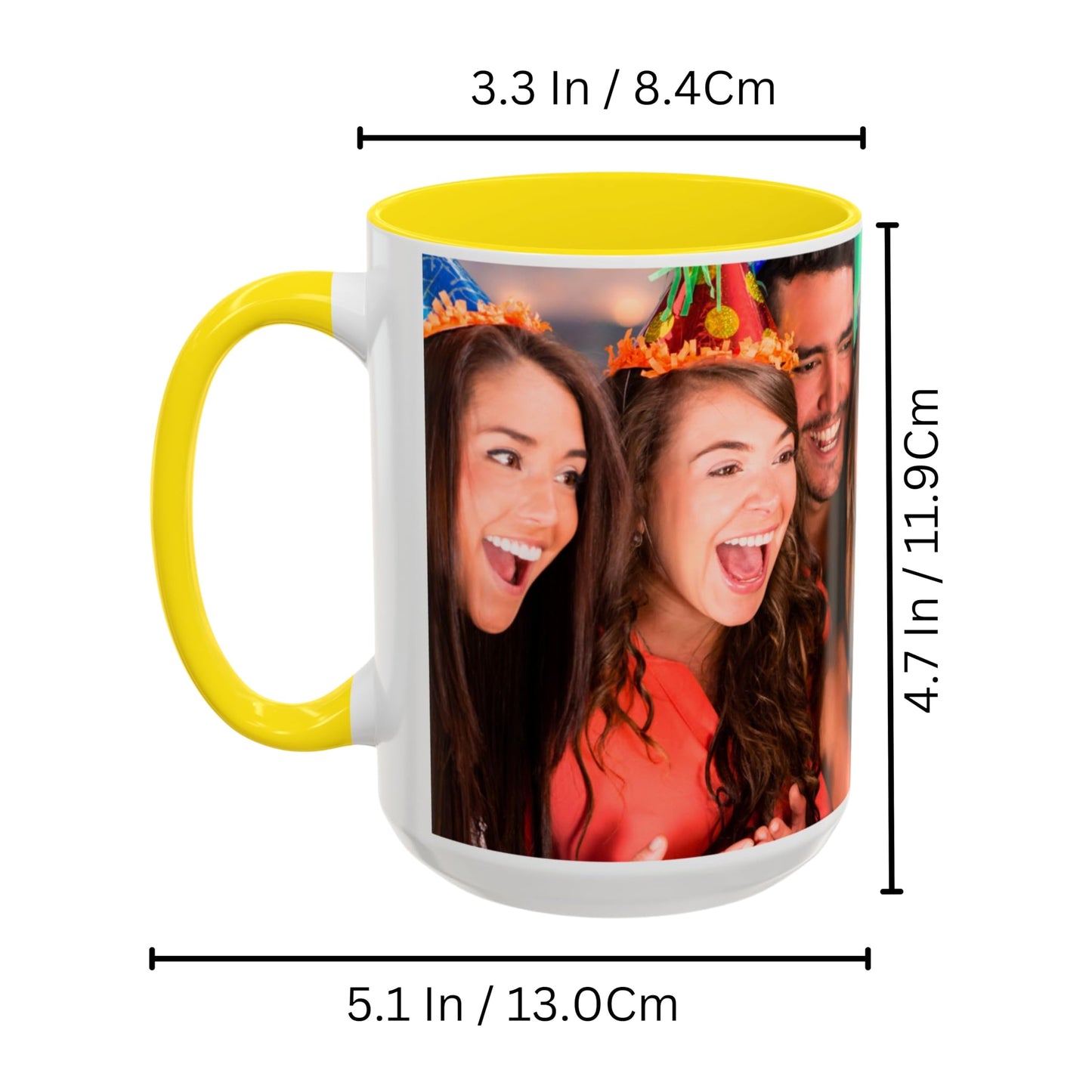 Custom Mug White/Yellow 15oz, Personalized Gift with Photo, Text or Logo, Wrap Around Design