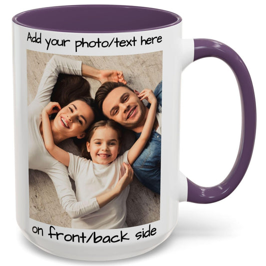 Custom Mug White/Purple 15oz, Personalized Gift with Photo, Text or Logo, Square Design