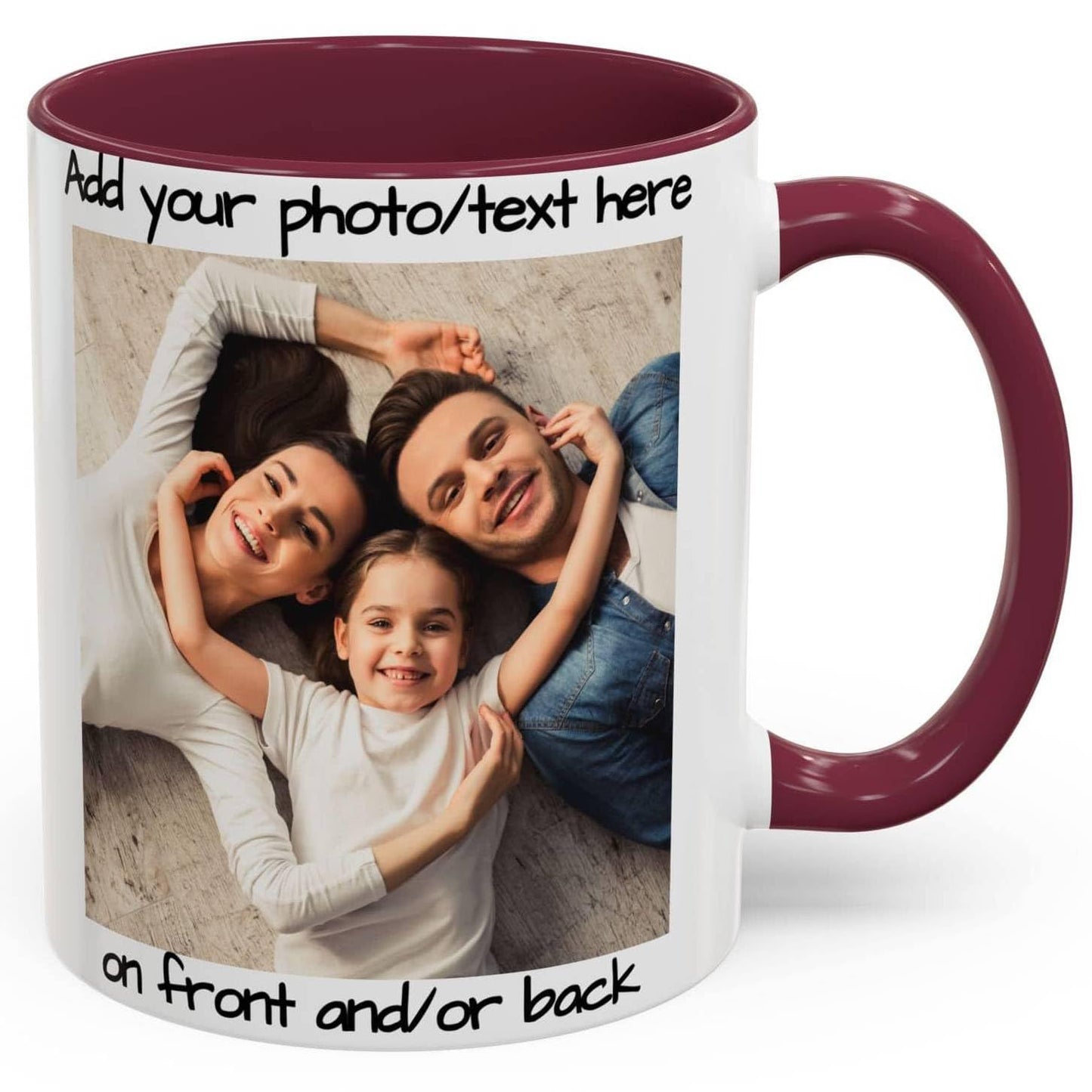 Custom Mug, 11oz White/Maroon Square Design Ceramic Coffee Mug, Personalized Gift with Photo, Text or Logo