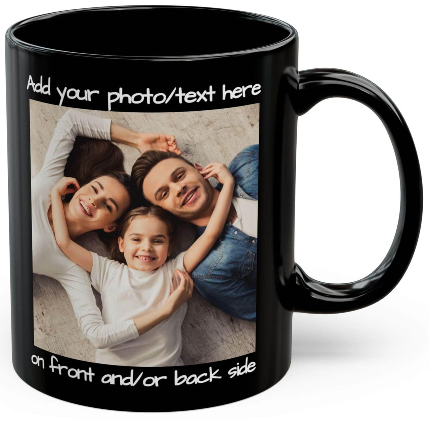 Custom Mug, 11oz All Black Square Design Ceramic Coffee Mug, Personalized Gift with Photo, Text or Logo