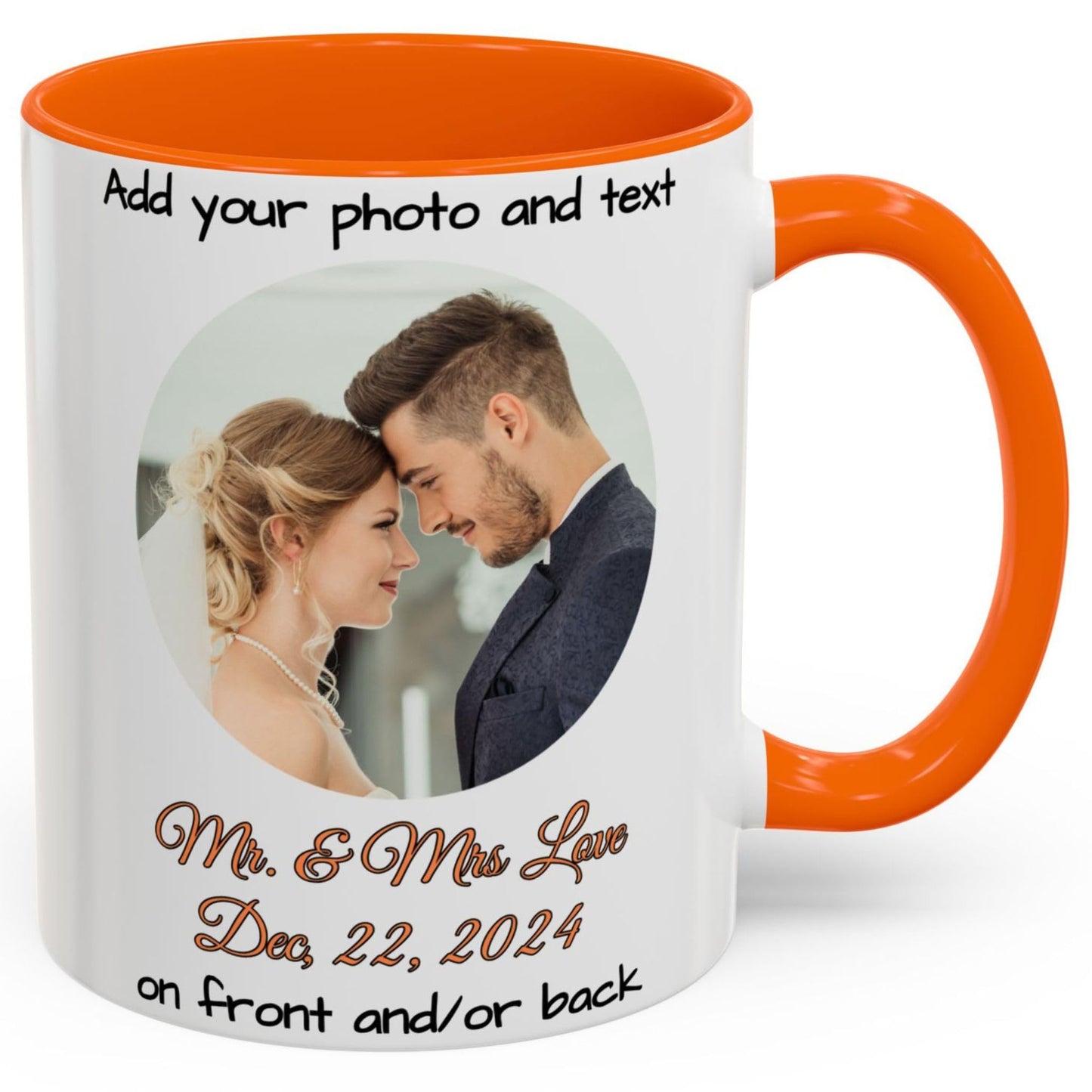 Custom Mug White/Orange 11oz, Personalized Gift with Photo, Text or Logo, Circle Design