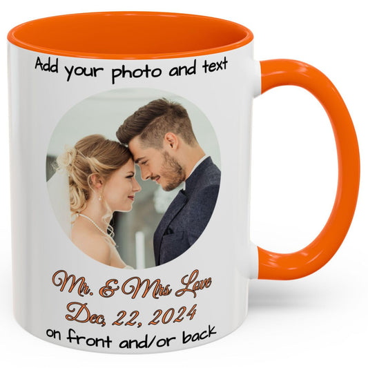Custom Mug White/Orange 11oz, Personalized Gift with Photo, Text or Logo, Circle Design
