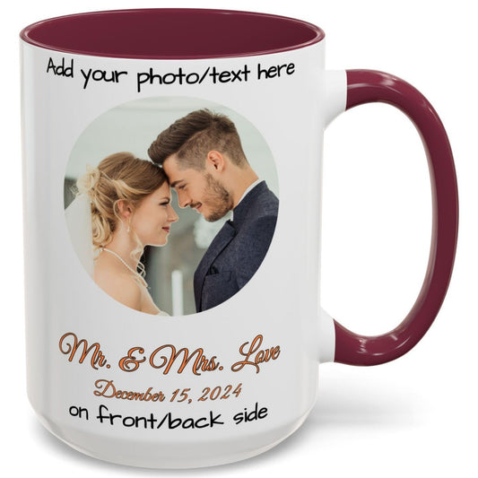 Custom Mug White/Maroon 15oz, Personalized Gift with Photo, Text or Logo, Cirle Design