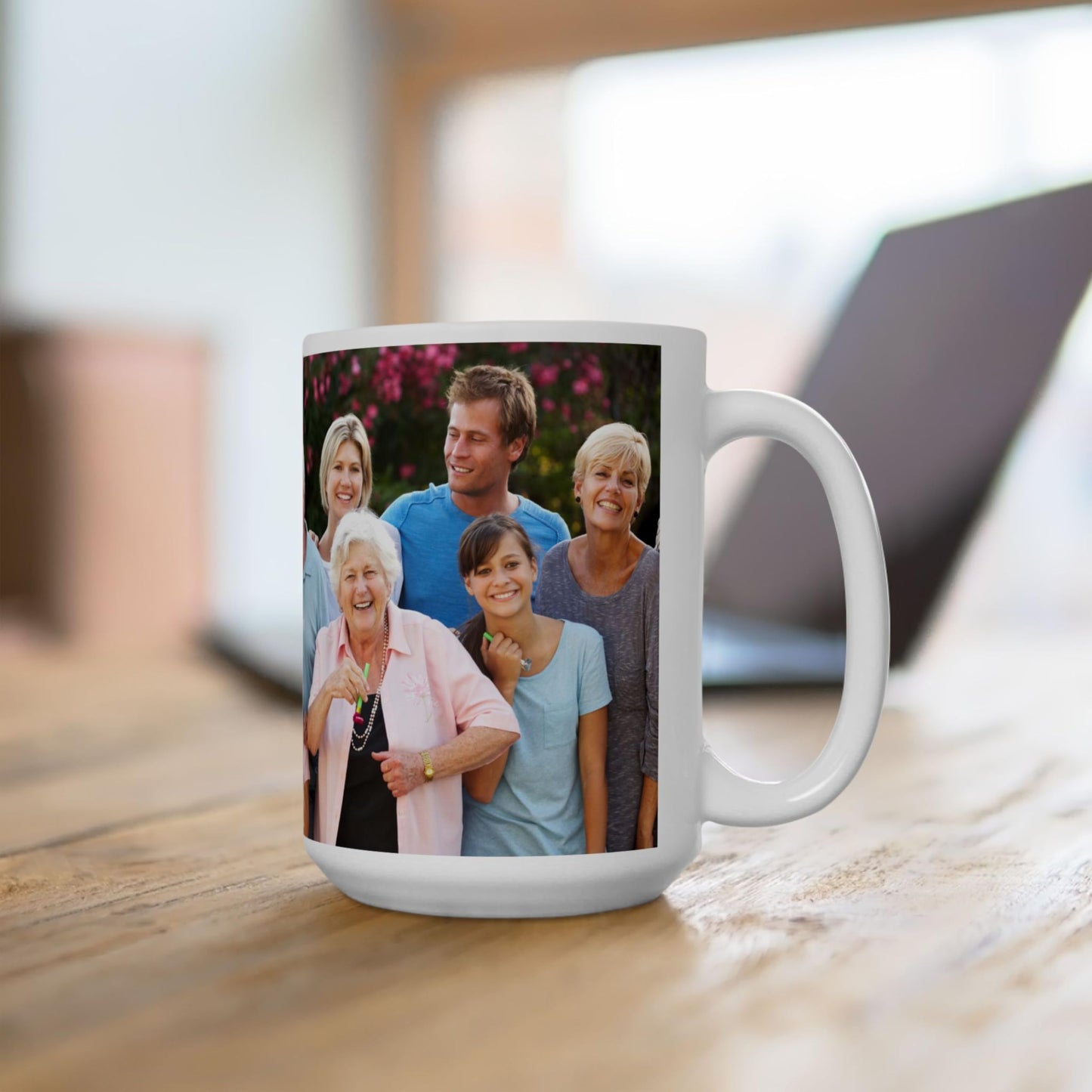 Custom Mug, 15oz All White Wrap Around Design Ceramic Coffee Mug, Personalized Gift with Photo, Text or Logo