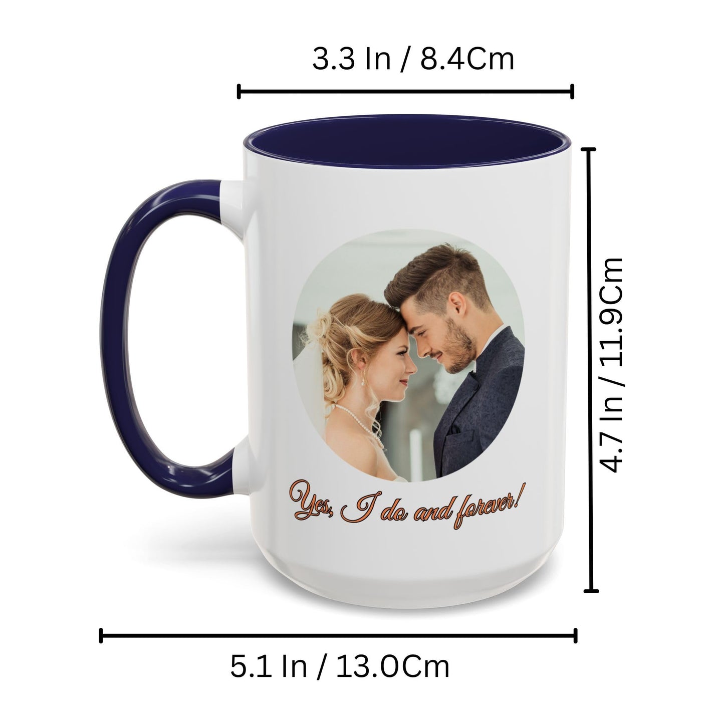 Custom Mug White/Navy 15oz, Personalized Gift with Photo, Text or Logo, Cirle Design