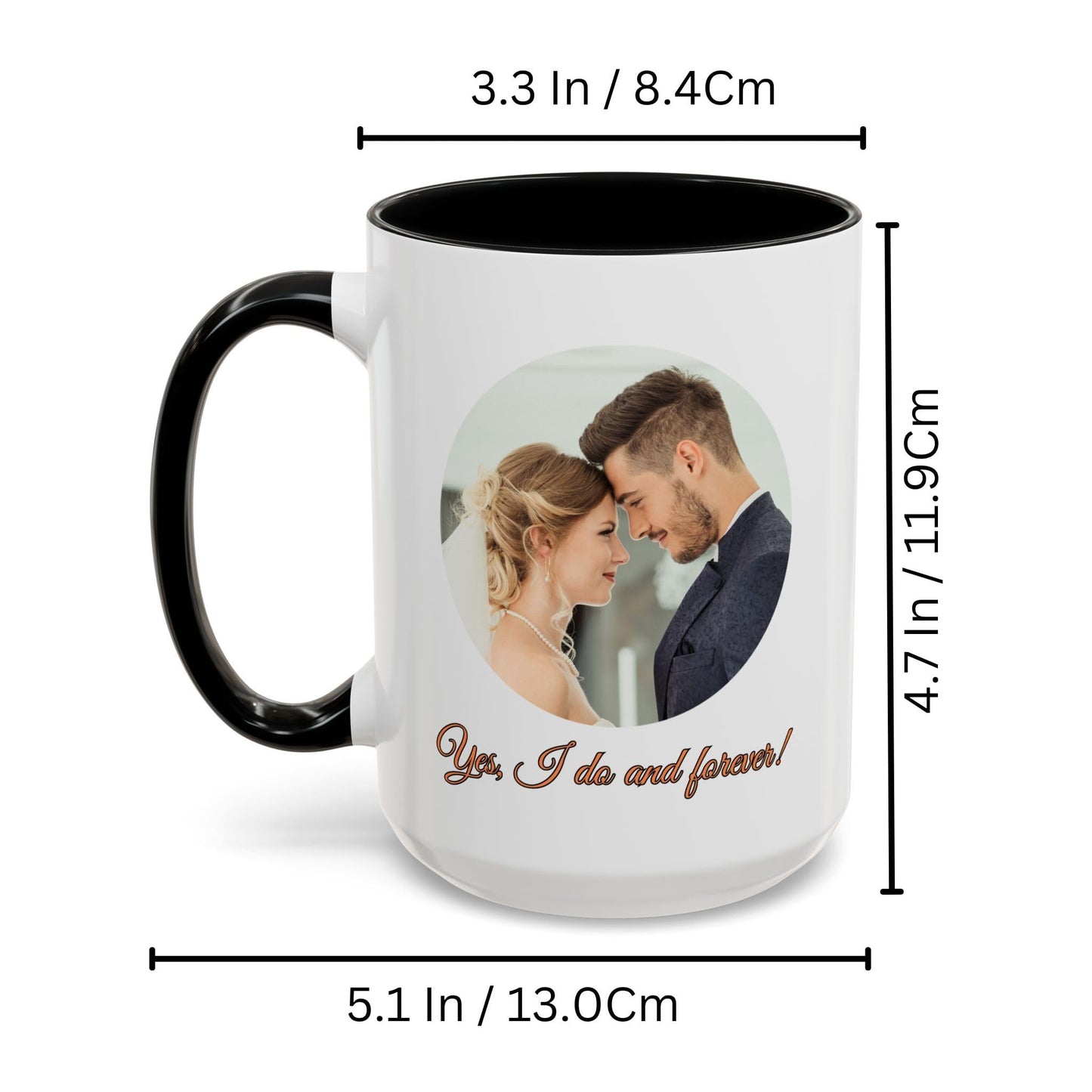 Custom Mug White/Black 15oz, Personalized Gift with Photo, Text or Logo, Cirle Design