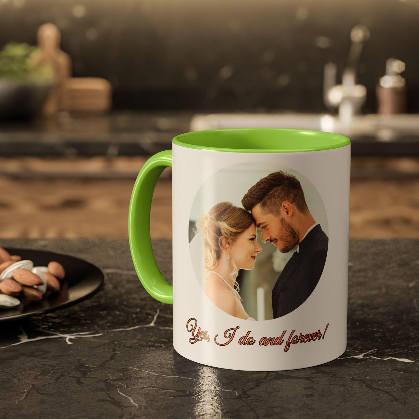 Custom Mug, 11oz White/Light Green Circle Design Ceramic Coffee Mug, Personalized Gift with Photo, Text or Logo