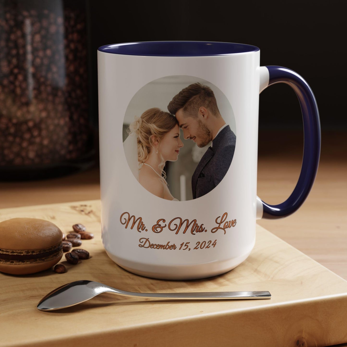 Custom Mug White/Navy 15oz, Personalized Gift with Photo, Text or Logo, Cirle Design