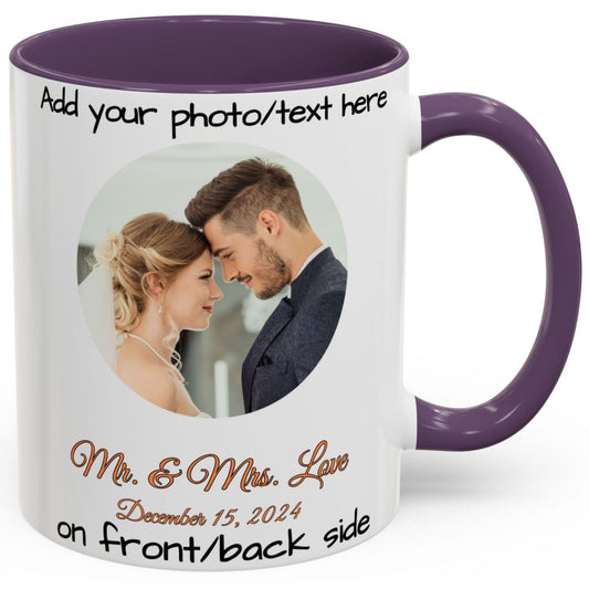 Custom Mug, 325ml White/Purple Circle Design Ceramic Coffee Mug, Personalized Gift with Photo, Text or Logo