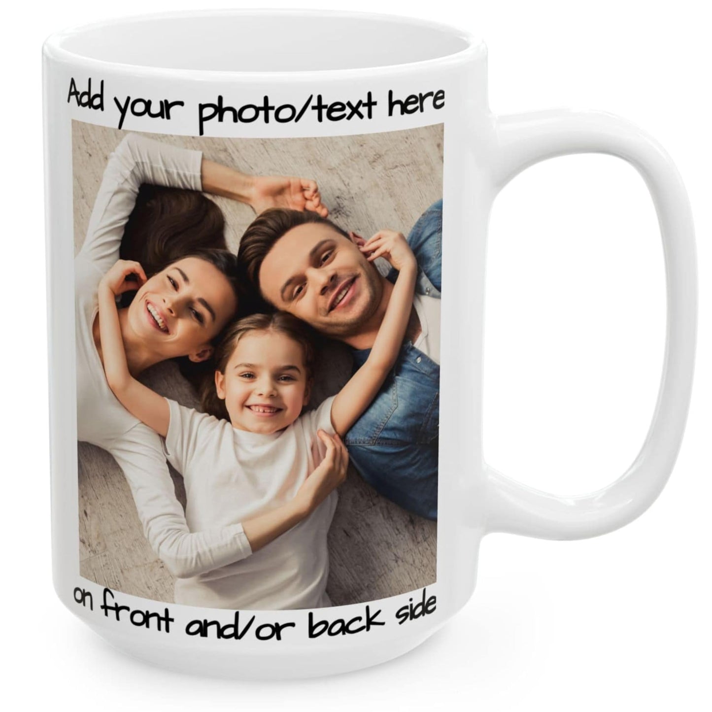 Custom Mug All White 15oz, Personalized Gift with Photo, Text or Logo, Square Design