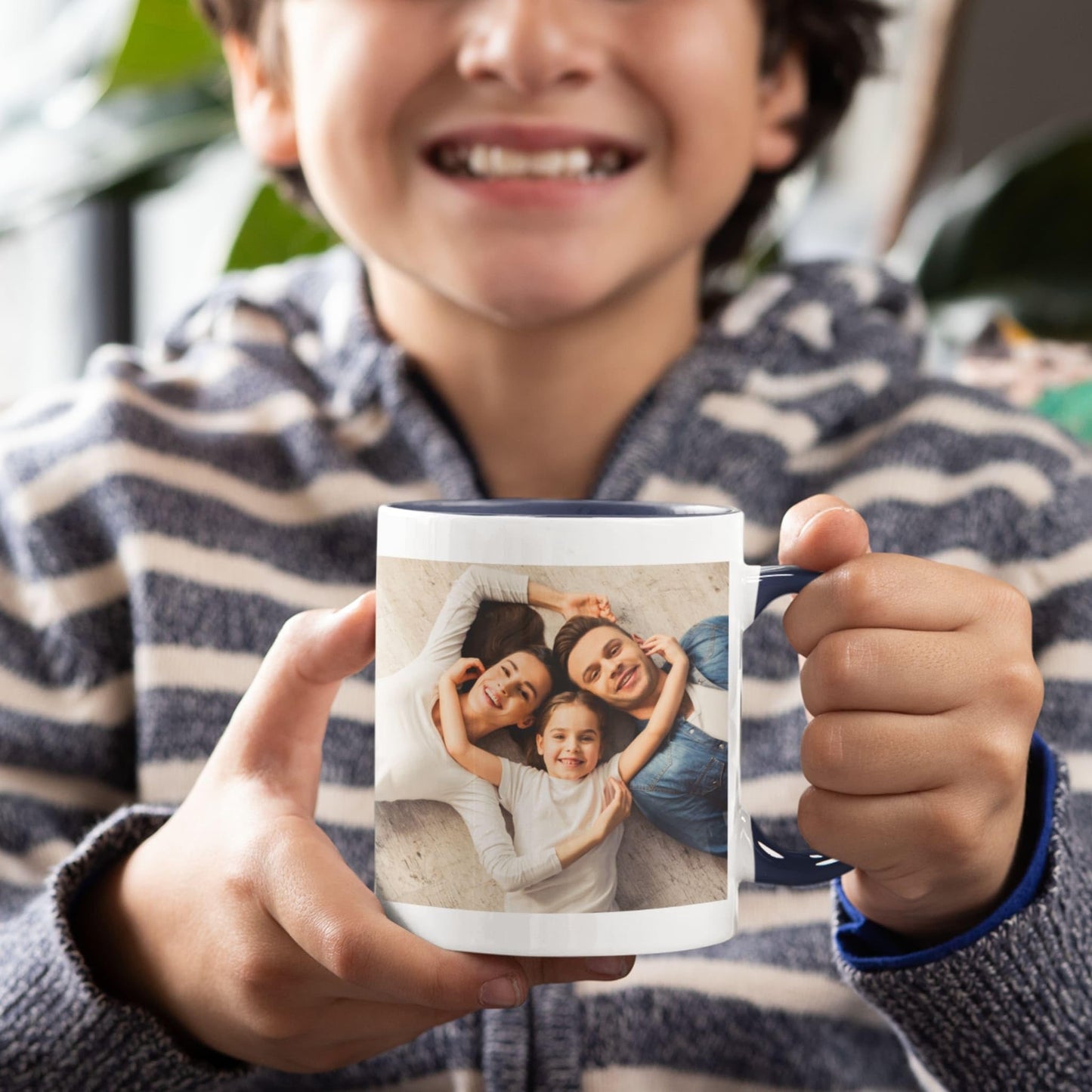Custom Mug, 325ml White/Navy Square Design Ceramic Coffee Mug, Personalized Gift with Photo, Text or Logo